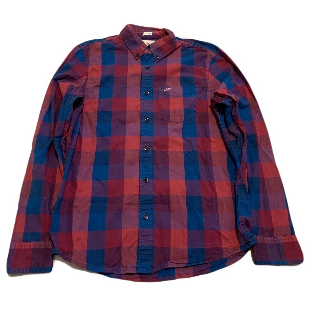 💜 Hollister Plaid Flannel Shirt - Red & Blue - Size Small